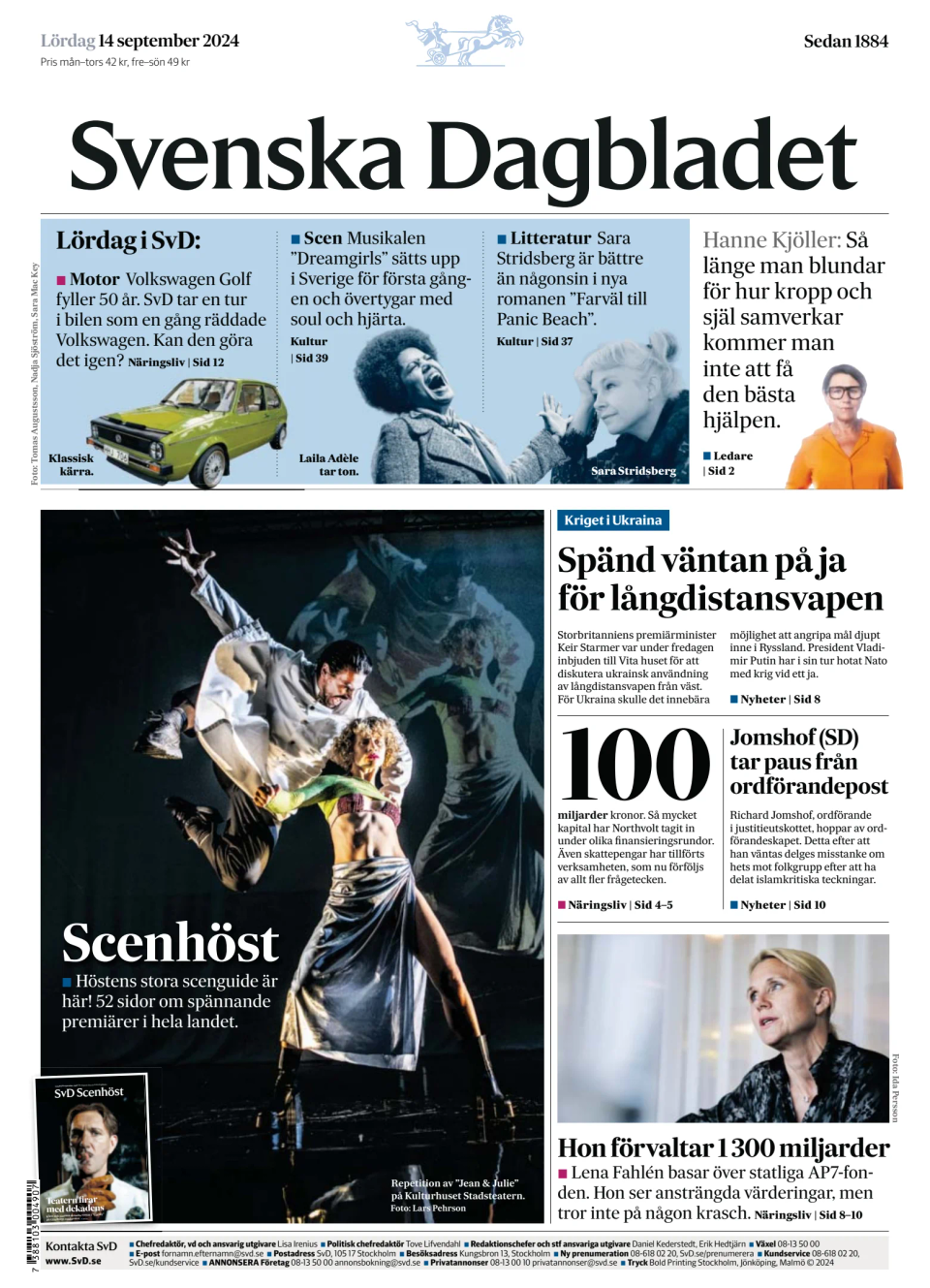 Prima-pagina-Svenska Dagbladet-edizione-di-oggi-20240914